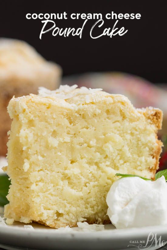 a piece of sour cream coconut pound cake on a plate