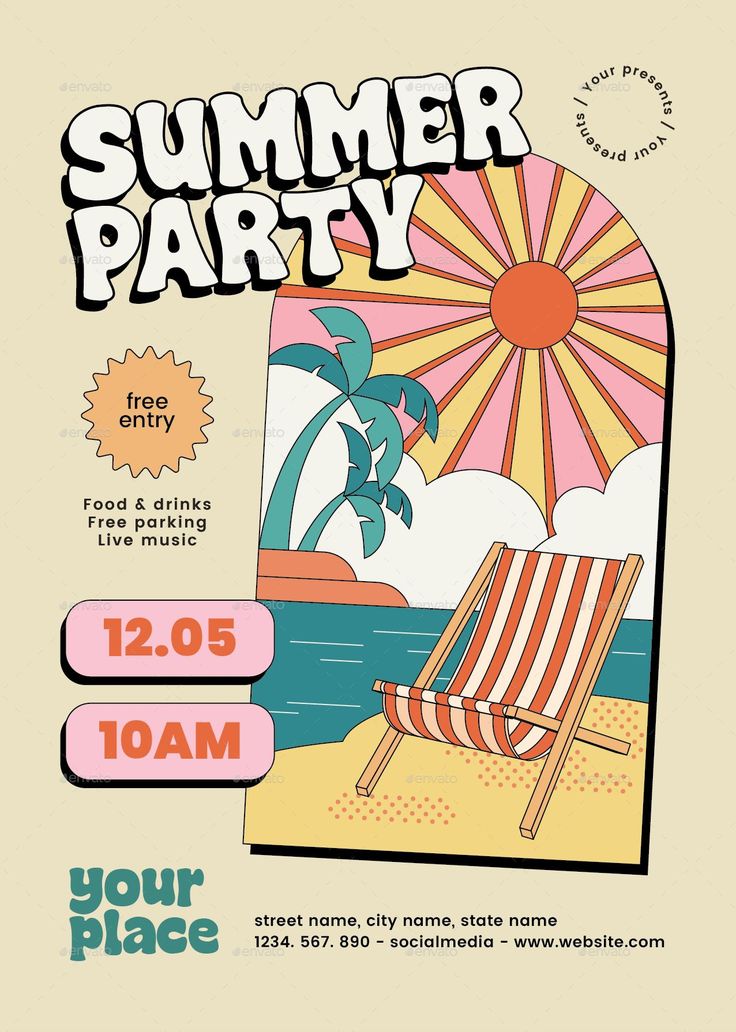 Summer Party Flyer Poster Advertising Design Ideas, Poster Ads Design Ideas, Graphic Design Flyers Advertising, Summer Festival Poster Design, Summer Festival Design, Summer Promotion Design, Fun Flyer Design, Flyer Design Inspiration Creative Ideas, Summer Design Graphic