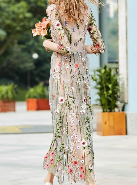 Embroidery Boho, Bohemian Dresses Long, Beach Holiday Dresses, Floral Print Dress Long, K Fashion, Holiday Beach, Embroidered Maxi Dress, Long Sleeve Sequin, Half Sleeve Dresses