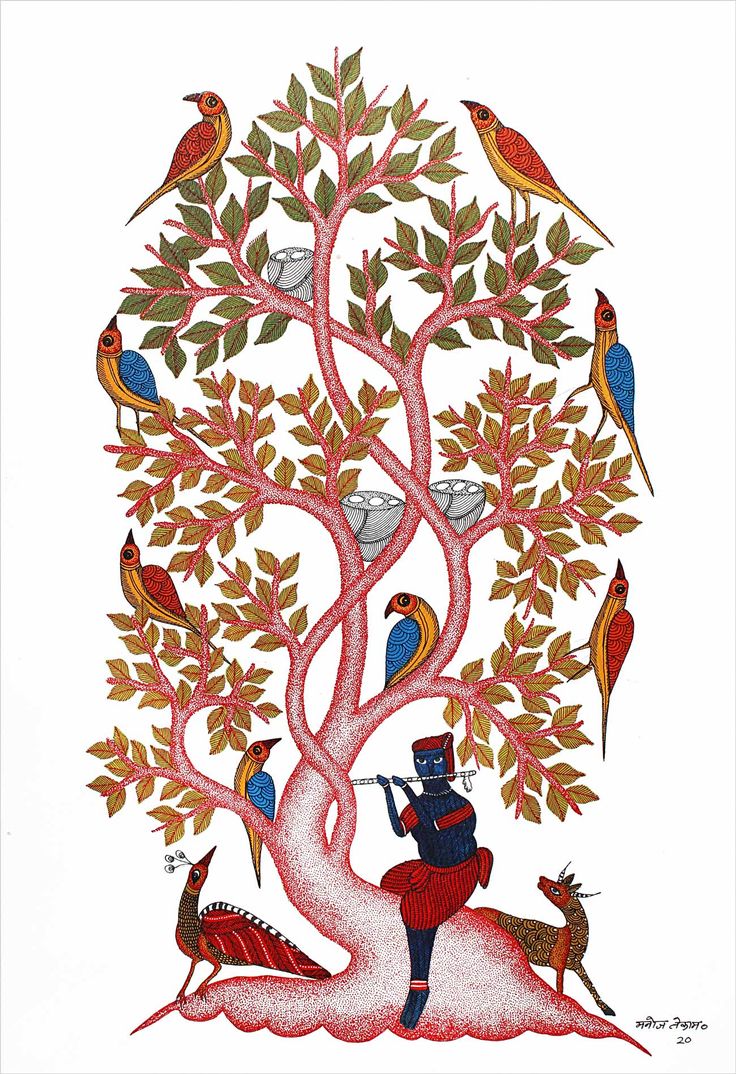 Tree Of Life Wall Art, Gond Art, Gond Painting, Gold Art Painting, Kalamkari Painting, Artwork Inspiration, Art Indian, Pichwai Paintings, Madhubani Art