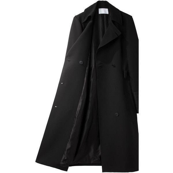 Double Breasted Long Coat, Clothing Png, Png Clothes, Black Wardrobe, Long Black Coat, Long Sleeve Coat, Outfit Plan, Double Breasted Trench Coat, Long Trench Coat