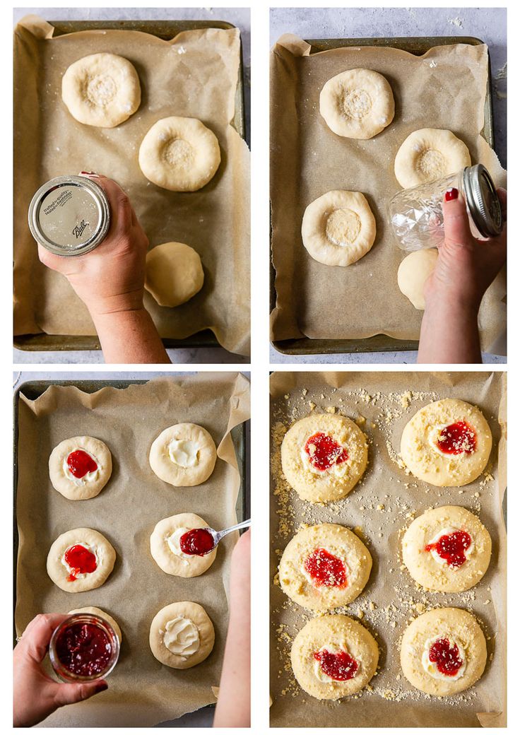 process shots showing how to make strawberry shortbread cookies