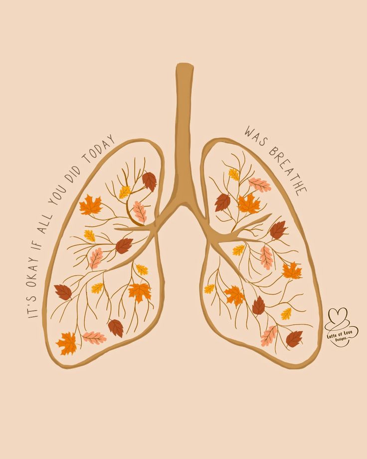 a drawing of the lungs with leaves on it's side and words written below