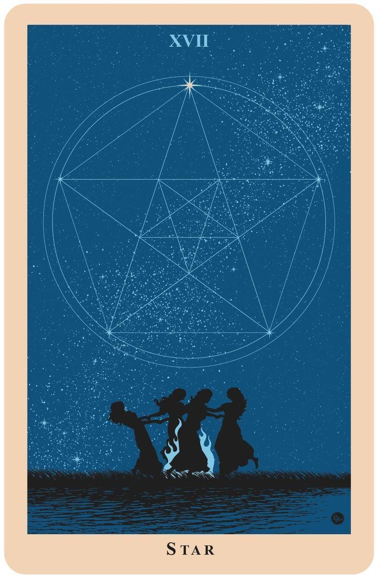 the star tarot card with two people sitting in front of it, and an image of