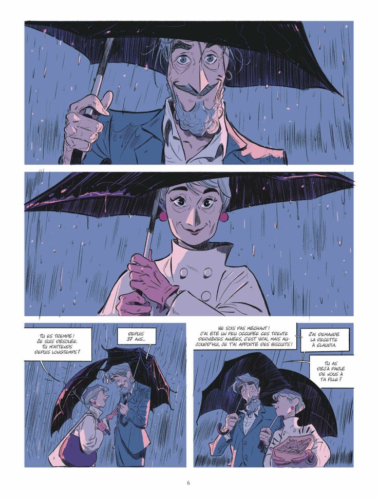 a comic strip with an image of two people holding umbrellas in the rain and one man