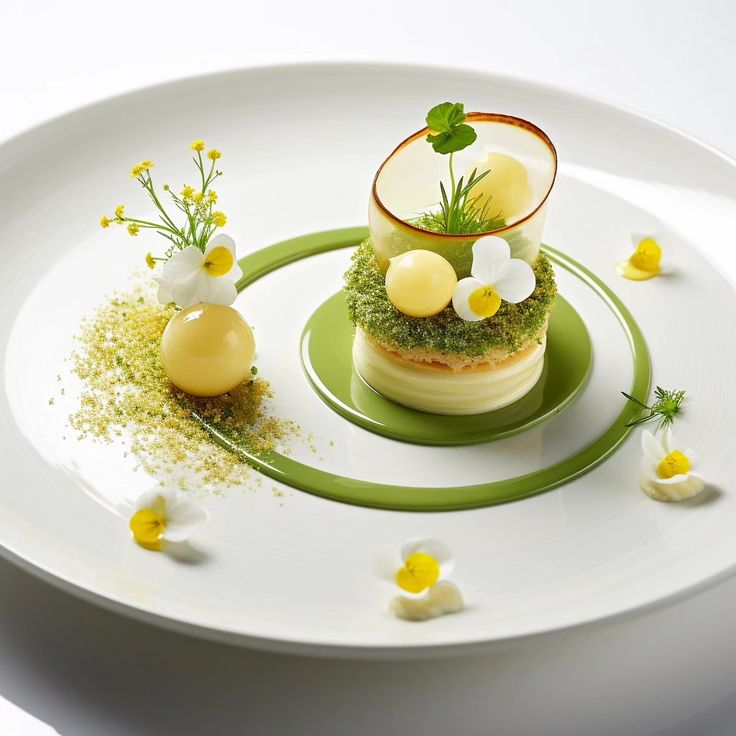 two desserts on a white plate with flowers