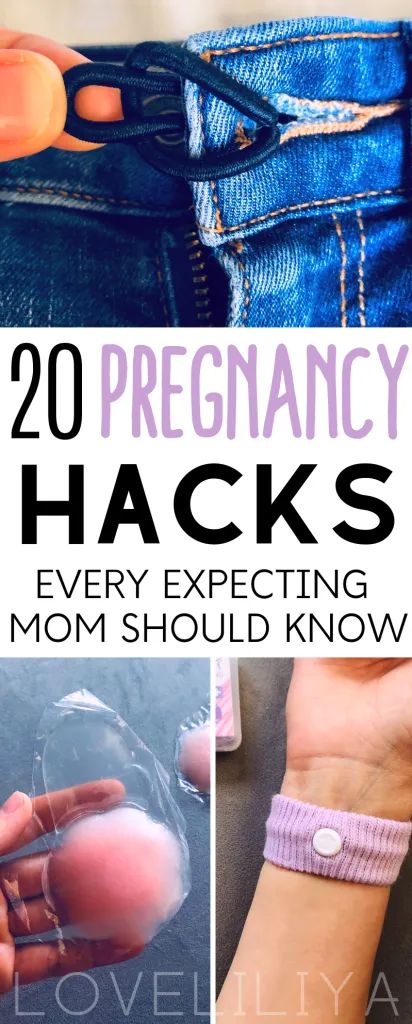 the words 20 pregnancy hacks every expecting mom should know on their wrist and hand