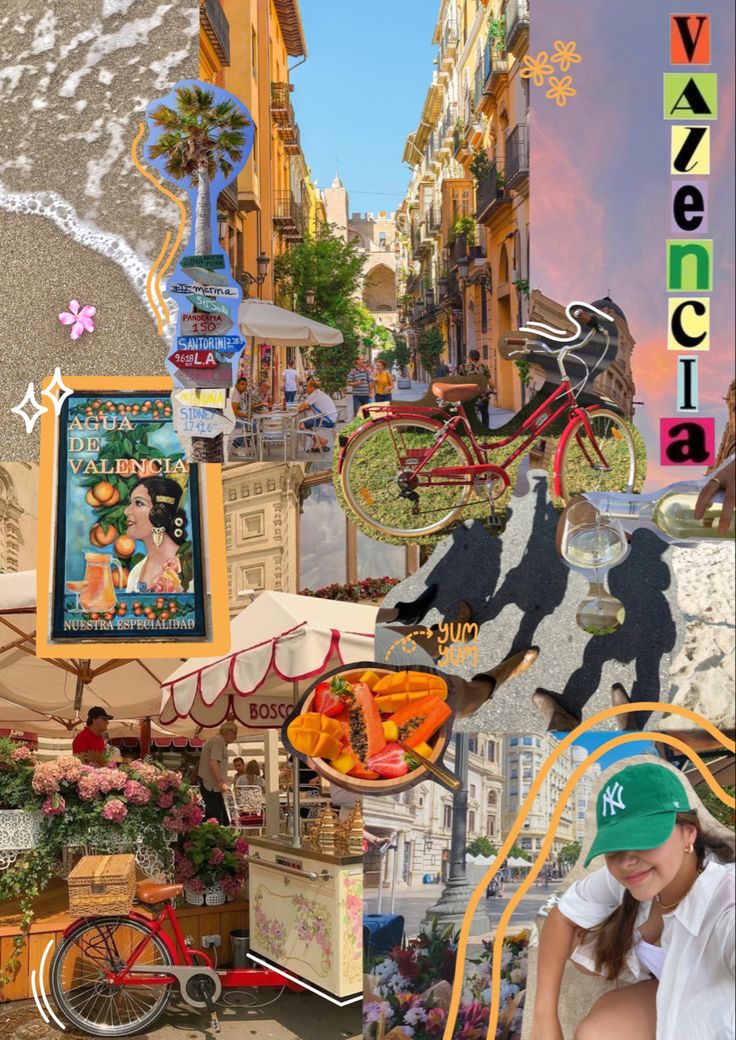 Digital scrapbook collage with the theme Valencia Scrapbooking Collage Ideas, Procreate Collage Ideas, Travel Digital Scrapbook, Digital Photo Collage Ideas, Picture Collage Scrapbook, Scrapbook Poster Ideas, Travel Mood Board Inspiration, Canva Digital Scrapbook, Digital Scrapbook Ideas Instagram