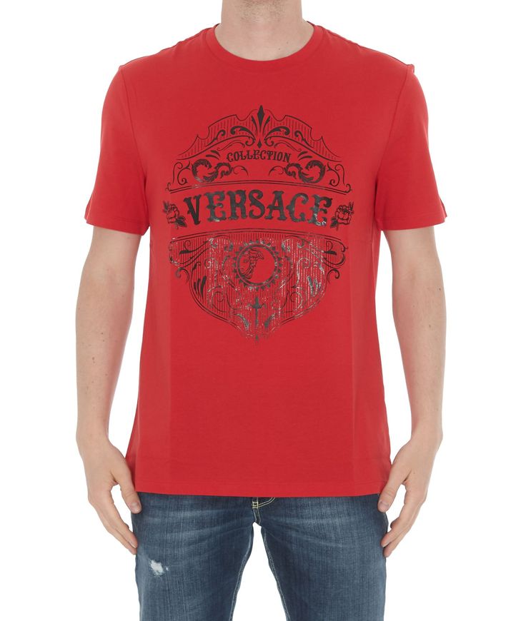 VERSACE LOGO T-SHIRT. #versace #cloth Versace Logo, Ribbed Neckline, Versace Men, Albania, Logo T Shirt, Jersey T Shirt, Tshirt Logo, Logo Print, Men's Style