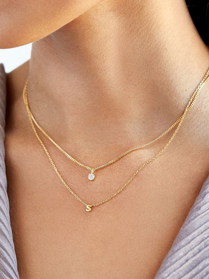 18K Gold Mini Initial Necklace – 18K Gold Plated Sterling Silver – BaubleBar Letter A Jewelry, Necklace With Initials Letters, Gold Stacking Necklace, Dainty Everyday Necklace, Boyfriend Initial Necklace, Permanent Jewelry Necklace, Name Jewelry Personalized, Dainty Necklace Stack, Gold Stacked Necklaces