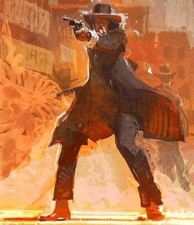 Craig Mullins | Digital Quicksketch | www.goodbrush.com/ Western Town Concept Art, Spanish Cowboy, Cowboy Poses, Cowboy Art Western, Craig Mullins, Weird West, Western Artwork, Arte Peculiar, Wilde Westen