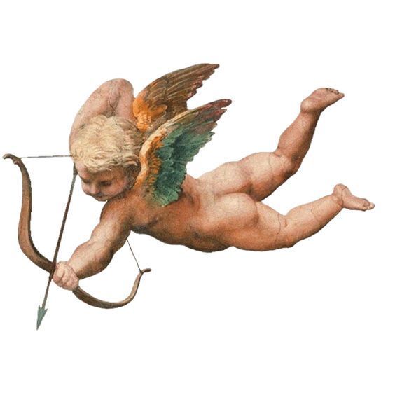 an angel with a bow and arrow in its hand is flying through the air,