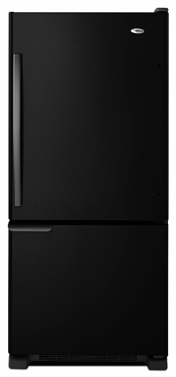 a black refrigerator freezer sitting next to each other