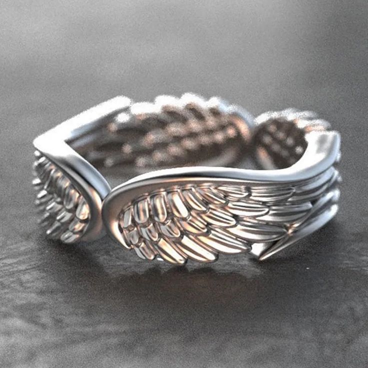 New 925 Stamped Angel Wing Ring, Angel Ring, Romantic Girl, Feather Ring, Feather Wings, Animal Rings, Ring Vintage, Ring Ring, Womens Jewelry Rings