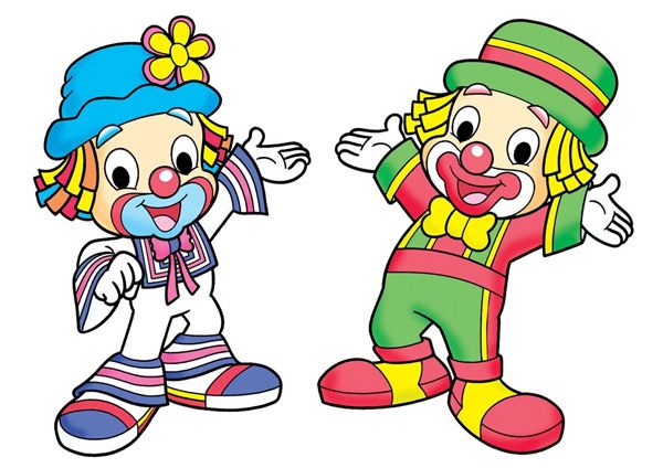 two clowns are standing next to each other