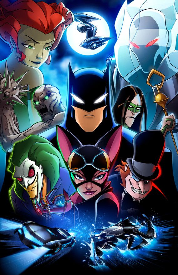 the batman animated movie poster with many characters