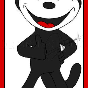 an image of a cartoon cat with his arms crossed and eyes wide open, standing in front of a red background