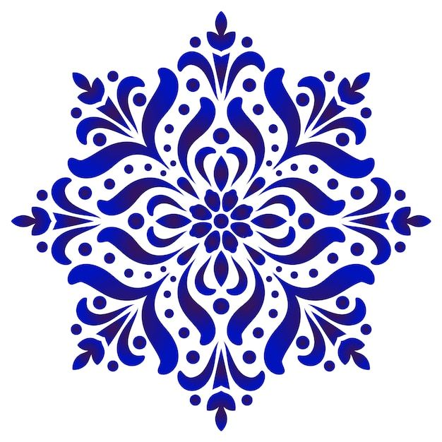 a blue and white snowflake on a white background