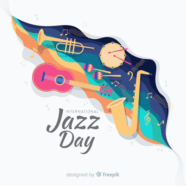 a poster with musical instruments and music notes on it for the international jazz day, designed by freepek