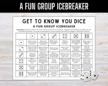 a fun group icebreakerr game with dices on it and the words get to know