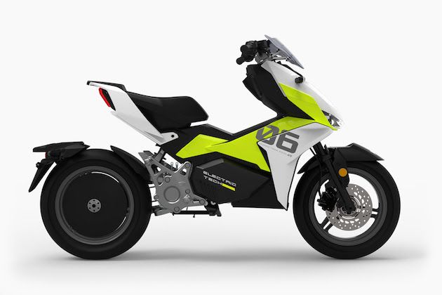 a yellow and black motorcycle is shown on a white background with no people around it