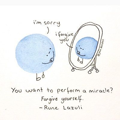 a drawing of two blue balls in front of a mirror that says, i'm sorry i forgot you