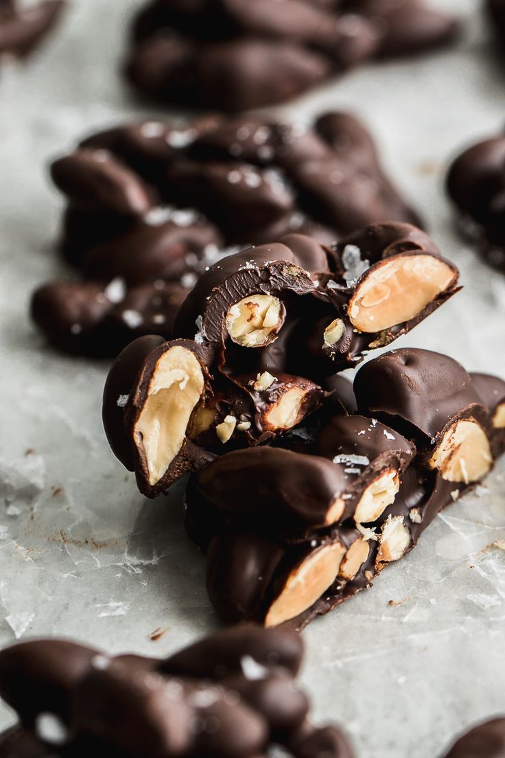 chocolate candy with nuts and sea salt on top