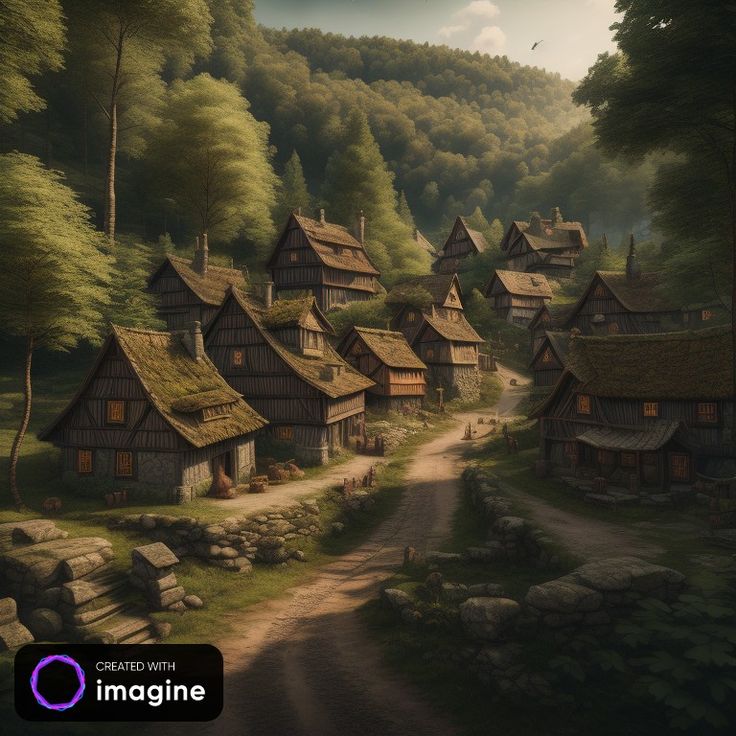 an image of a village in the woods