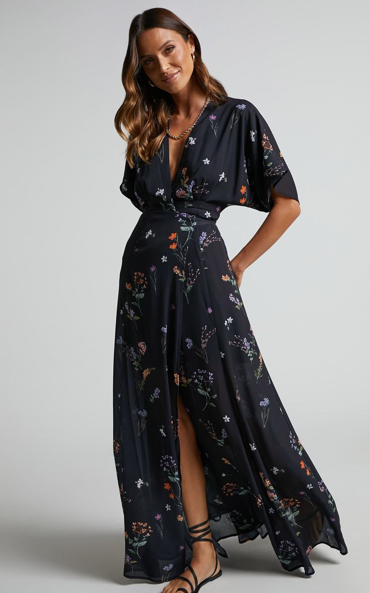 Classy Yet Trendy, Guest Attire, Wedding Attire Guest, Black Flower, Maxi Wrap Dress, Flower Field, Floral Dress Black, Guest Dresses, Floral Maxi Dress