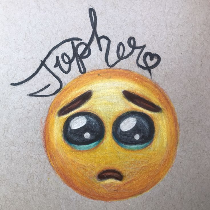 a drawing of a yellow smiley face with the word stop here written on it's forehead