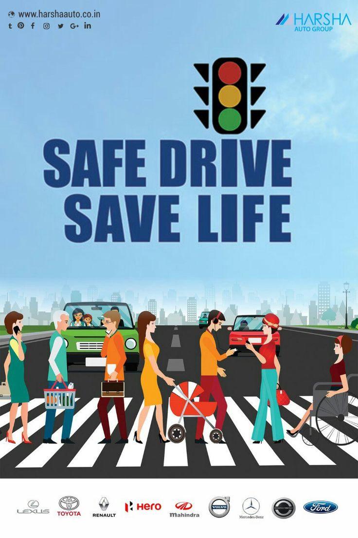 the poster for safe drive save life is shown with people crossing the street in front of a car