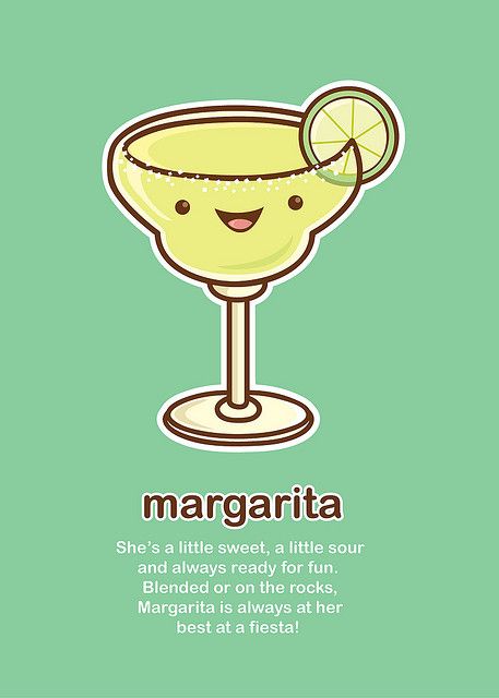 a margarita with a lime slice on the rim and text that reads margarita she's a little sweet, a little sour and always ready for fun