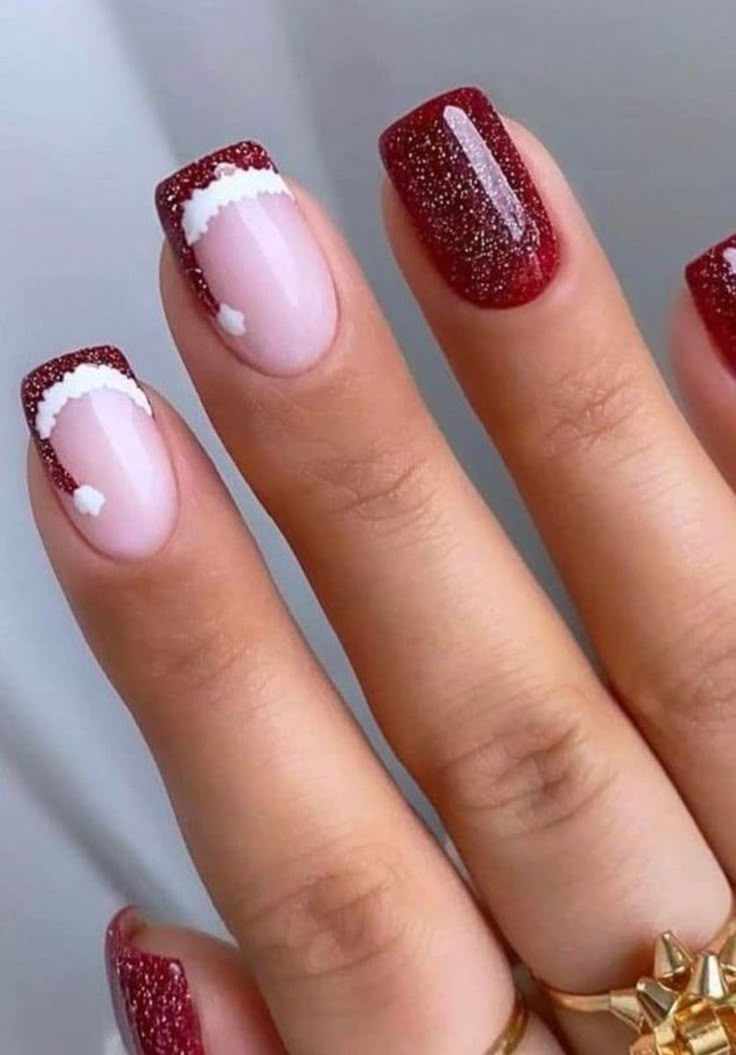 Unghie Sfumate, Christmas Nails Easy, Christmas Gel Nails, Christmas Nails Acrylic, Dipped Nails, Xmas Nails, Fancy Nails, Chic Nails, Nail Polishes