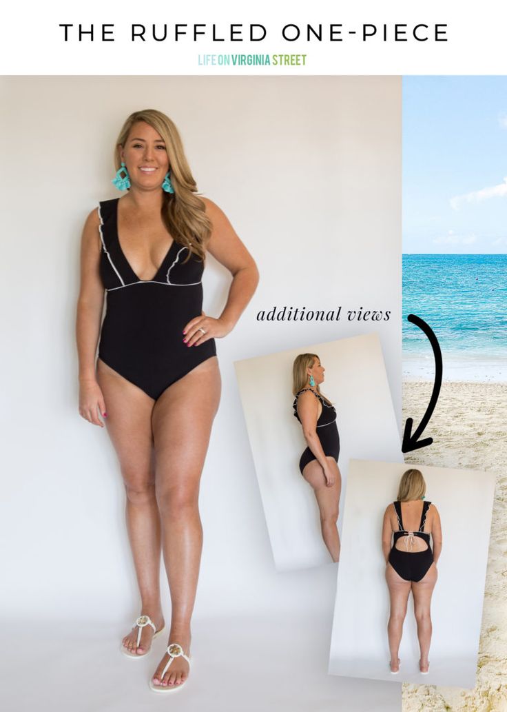 Black ruffled one-piece bathing suit. Lake Outfit Summer, One Piece Swimsuit Flattering, Bathing Suit Ideas, Inclusive Swimwear, Lake Outfit, Life On Virginia Street, Swimsuit For Body Type, Swimsuits Photoshoot, Flattering Swimwear