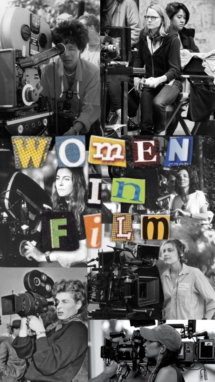 women in film collage with camera and movie director's name written on them