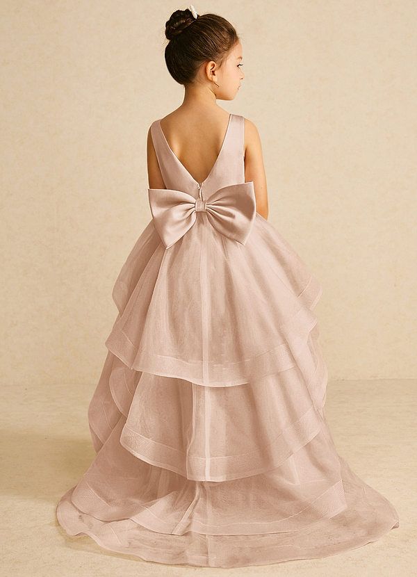 We encourage all our flower girls to feel like the princess they are while wearing Pumpkin. Made from matte satin and tulle, she features a scoop neckline, a bow tie belt, a ruched A-line silhouette, and a tiered tulle skirt trimmed with horsehair. Rose Dress For Kids, Azazie English Rose Satin, Flower Girl Dress Dusty Rose, Dusty Pink Flower Girl Dress, Tiered Tulle Skirt, Pumpkin Flower, Tulle Flower Girl, Flower Girl Dresses Tulle, English Rose