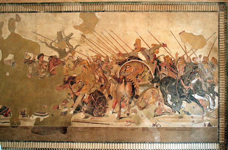 De Slag bij Issus ~ Mozaïekkopie van een hellenistisch schilderij ~ 1e eeuw vC. ~ Lengte 512 cm. ~ Nationaal Museum, Napels Battle Of Gaugamela, Opus Vermiculatum, Battle Of Issus, Ap Art History 250, Hellenistic Art, Ap Art History, Roman Mosaics, Ancient Mediterranean, Greek Paintings