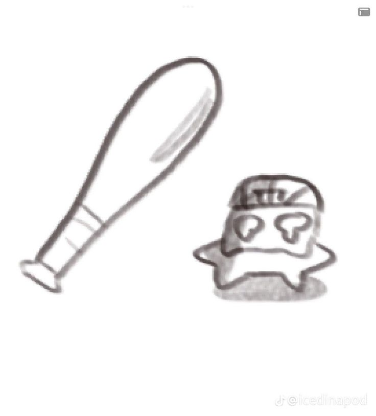 a drawing of a cartoon character next to a baseball bat