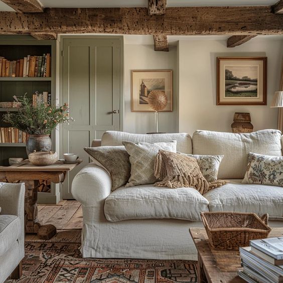 a living room filled with furniture and lots of books