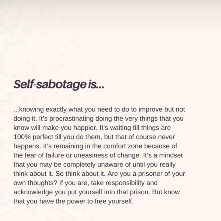 an ad for self sabotage is shown in the middle of a white background