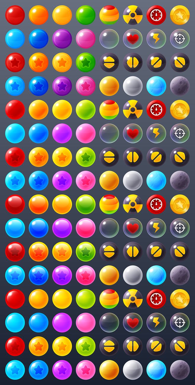 an array of different colored buttons on a black background