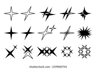 a set of nine star designs in different shapes and sizes, all on white background