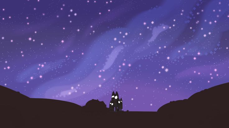 the night sky is filled with stars and there are silhouettes of two people standing on top of a hill