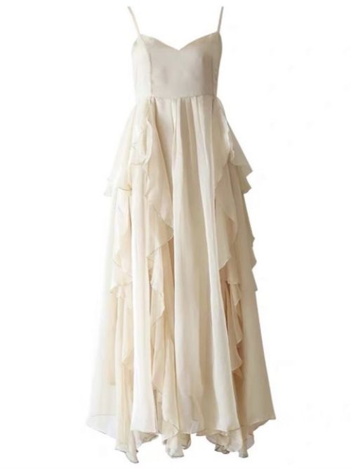 Vintage Fairy Chiffon Long Dress White French Party Midi Dress Puff Sleeve | eBay Elegant Backless Dress, Apricot Dress, Chiffon Long Dress, Long Sundress, Robes Vintage, Elegant Feminine, Holiday Beach, Midi Dress Party, Romantic Dress