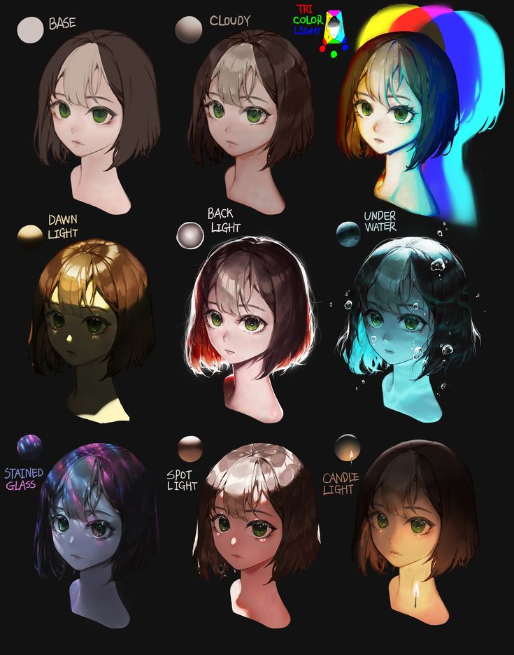 an anime character's hair styles with different colors