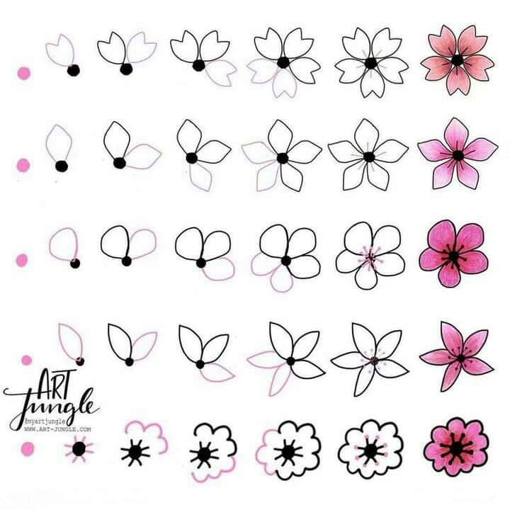 the flowers are drawn in different colors and sizes