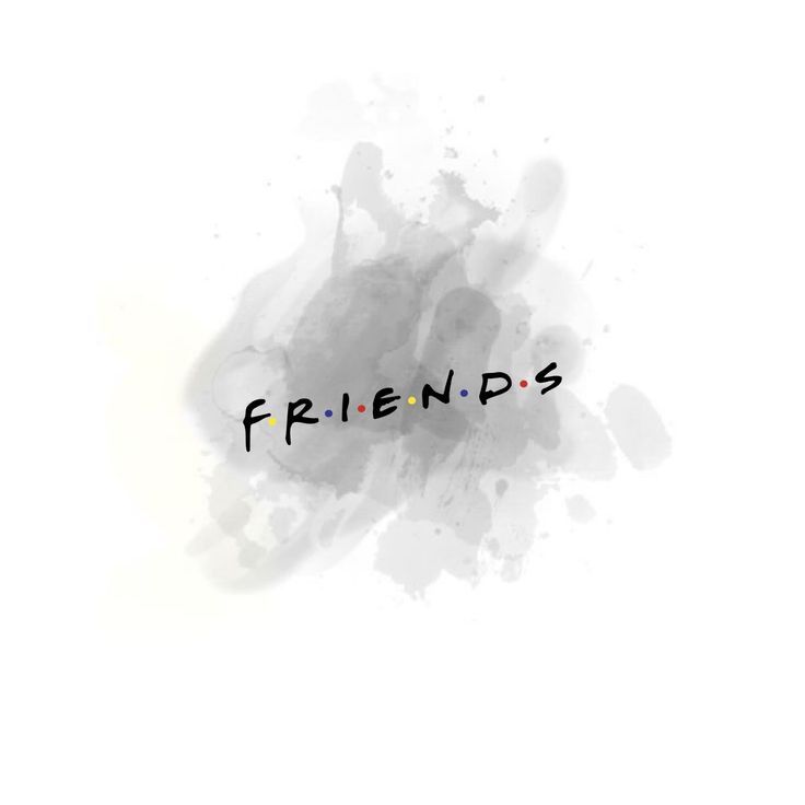 the word friends written in black and white ink on a white background with splots