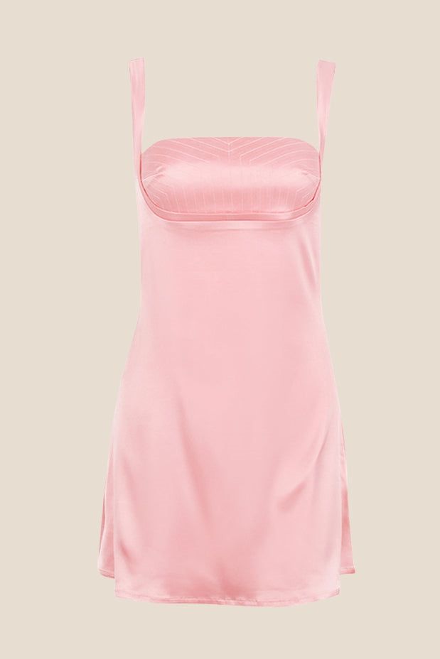 Size Chart:



 Size
Bust
Waist
Hips
Length


XS
84
64
89
62


S
88
68
93
63


M
92
72
97
64


L
96
76
101
65



 
Description:

SKU: OM1071
Color: Pink
Composition: Satin

Collar: Square collar

Sleeve: Sleeveless
Zipper: Back Zipper
Length: Above knee length


Care Instructions:

Machine wash cold
Do not bleach
Wash light colors separately. Fitted A-line Slip Dress For Cocktail, Square Neck Slip Dress With Fitted Bodice For Party, Fitted Satin Dress With Square Neck For Night Out, Fitted Slip Dress For Prom, Satin Dress With Straight Neckline For Summer, Pink Fitted Mini Dress With Straight Neckline, Pink Mini Dress With Straight Neckline And Fitted Style, Fitted Solid Color A-line Satin Dress, Fitted Solid A-line Satin Dress