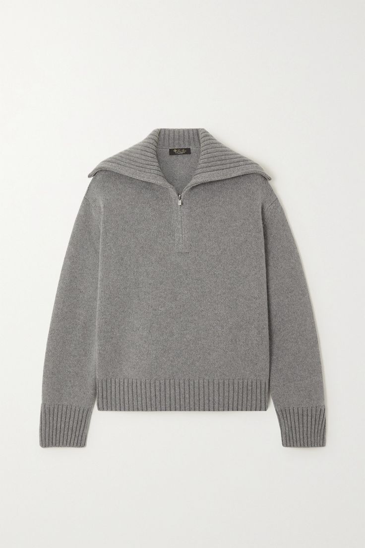 Each of Loro Piana's sweaters is made at the label's Italian mill using time-honored techniques. This style is knitted from sumptuous gray cashmere in a relaxed fit and has a zipped neckline. Wear yours with everything from tailoring to jeans. Tailoring Sweaters, Gray Cashmere Sweater With Ribbed Collar, Gray Cashmere Sweater, Half Zip Sweaters, Simple Trendy Outfits, Loro Piana, Winter Coats Jackets, Zip Sweater, Cashmere Sweater