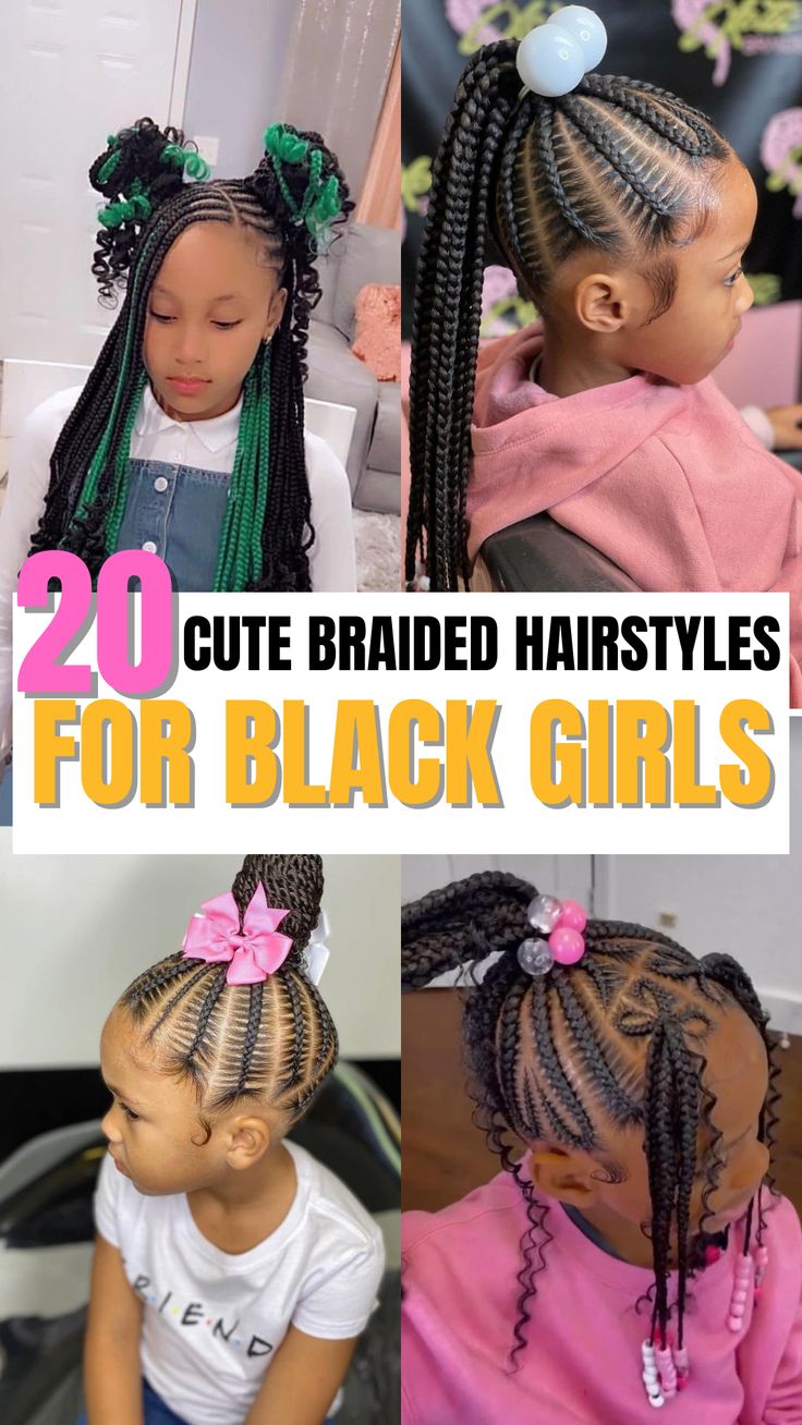 20 CUTE BRAIDED HAIRSTYLES FOR BACK TO SCHOOL Girls Back To School Hairstyles Black, Braids For Cheerleaders, Girls Braids Hairstyles Kids Black, Girls Braided Ponytail Hairstyles Black, Braided Hairstyles Little Kids, Seven Year Old Hairstyles, Braids On Little Black Girls, Cute School Hairstyles For Kids, Kid Braid Ponytail Styles